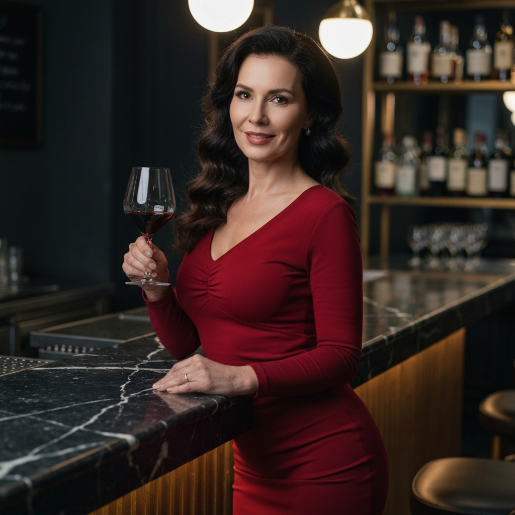 Femme mature séduisante avec un verre de vin